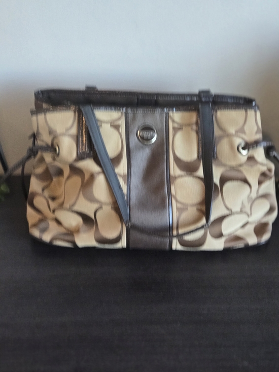 Coach Handbags - Coach Brown Signature Canvas Shoulder Tote